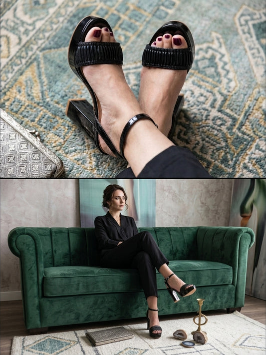 Comfort Enhance Ruched Strap Platform Block Heels