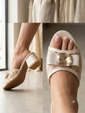 Comfort Enhance Floral Embroidered Block Heel Mules with Crystal Bow