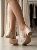 Comfort Enhance Floral Embroidered Block Heel Mules with Crystal Bow
