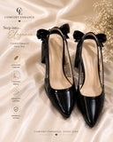 Comfort Enhance Patent Pointed Toe Bow Slingback Block Heels