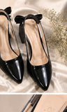Comfort Enhance Patent Pointed Toe Bow Slingback Block Heels
