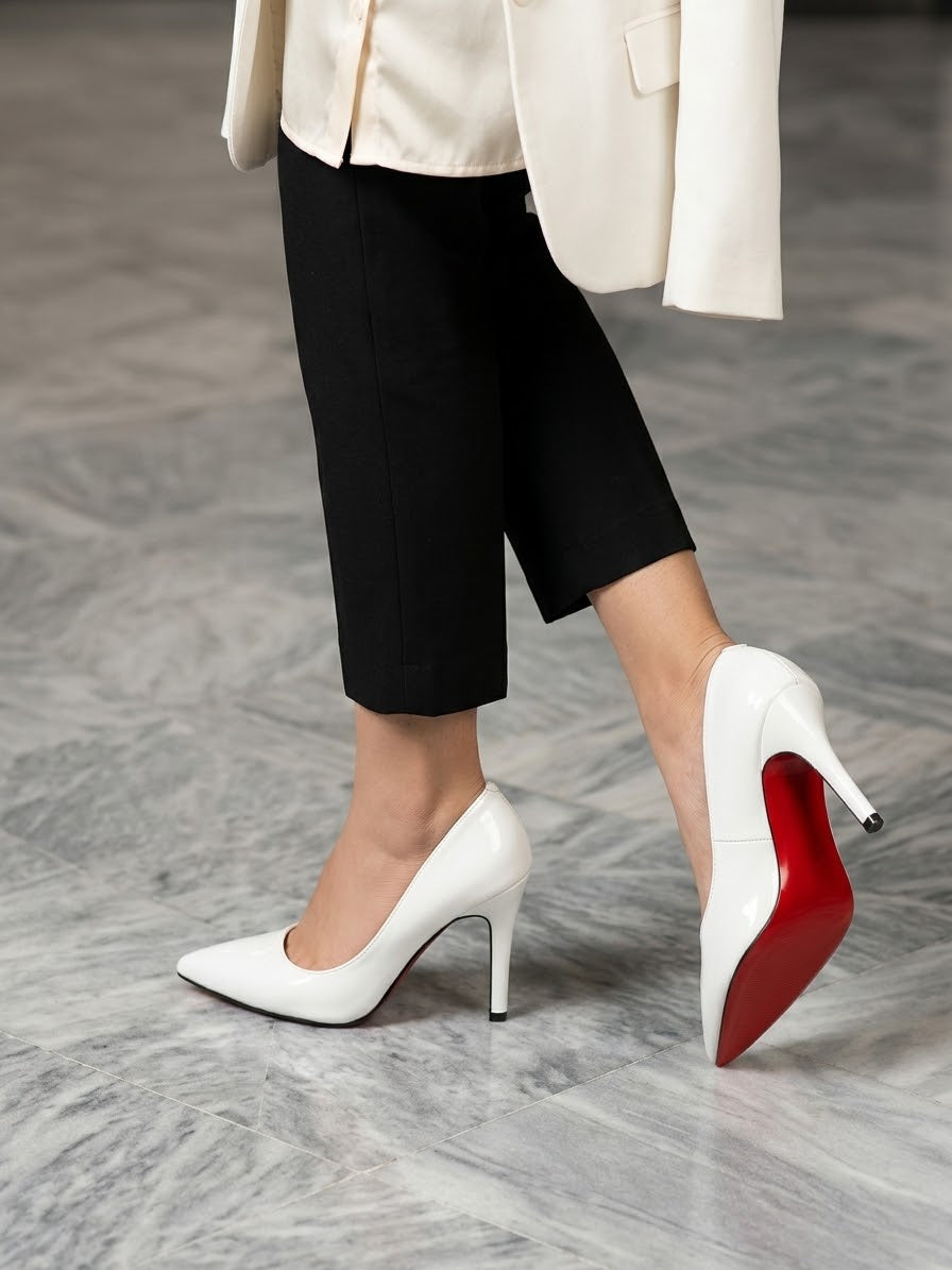 Comfort Enhance Classic Patent Stiletto Pumps with Red Sole
