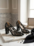 Comfort Enhance Pearl & Sequin Embroidered Block Heel Pumps
