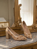 Comfort Enhance Pearl & Sequin Embroidered Block Heel Pumps