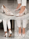 Comfort Enhance Pearl & Sequin Embroidered Block Heel Pumps