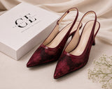 Comfort Enhance Floral Lace Pointed Toe Slingback Heels