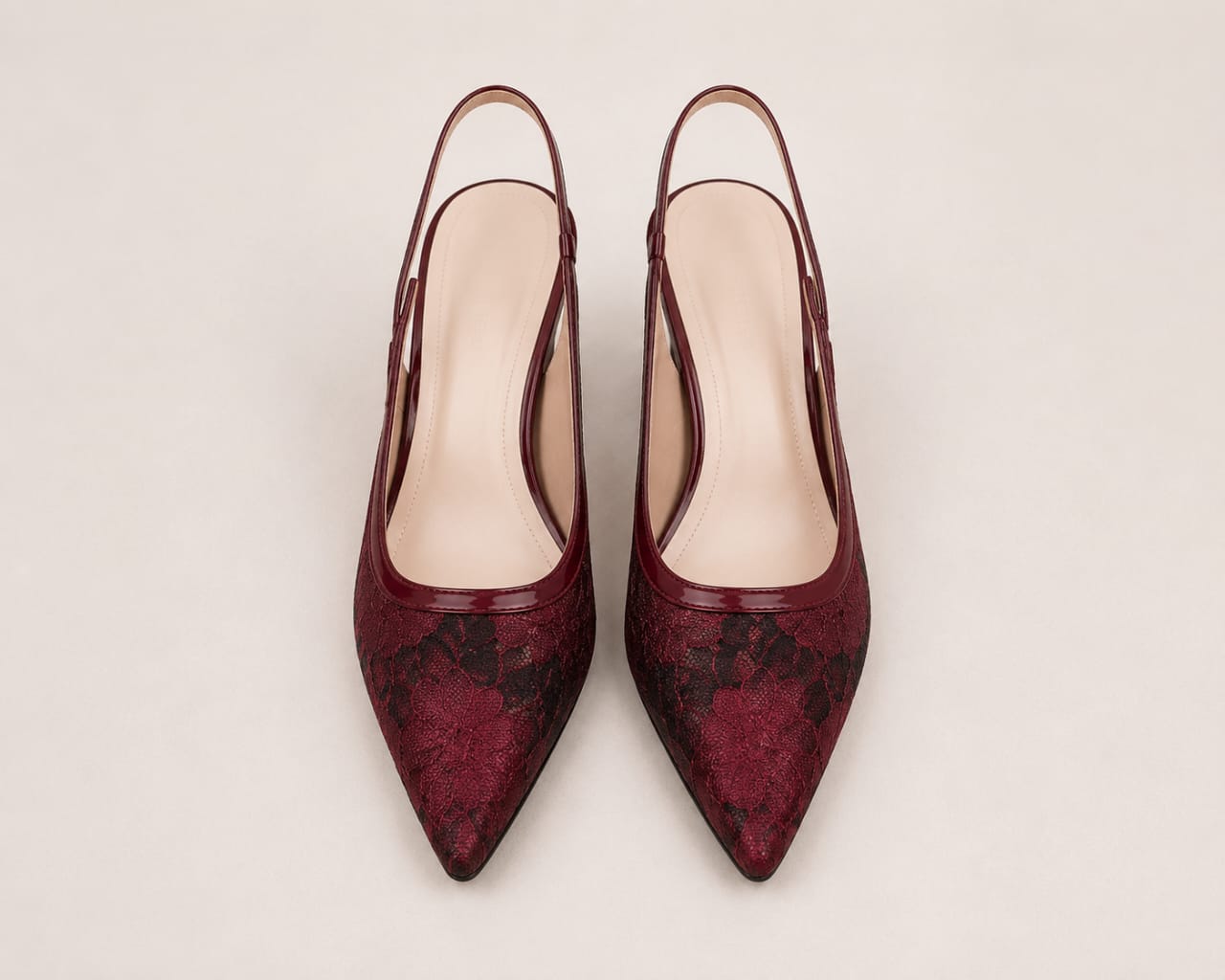 Comfort Enhance Floral Lace Pointed Toe Slingback Heels