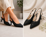 Comfort Enhance Floral Lace Pointed Toe Slingback Heels
