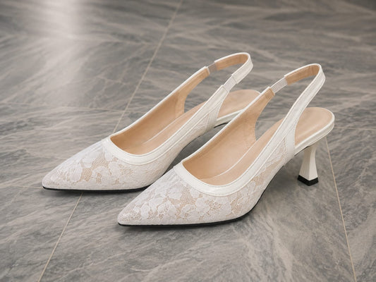 Comfort Enhance Floral Lace Pointed Toe Slingback Heels