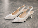 Comfort Enhance Floral Lace Pointed Toe Slingback Heels