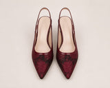 Comfort Enhance Floral Lace Pointed Toe Slingback Heels