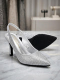 Comfort Enhance All-Over Rhinestone Pointed Toe Slingback Heels