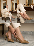 Comfort Enhance All-Over Rhinestone Pointed Toe Slingback Heels