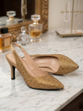 Comfort Enhance All-Over Rhinestone Pointed Toe Slingback Heels