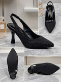 Comfort Enhance All-Over Rhinestone Pointed Toe Slingback Heels