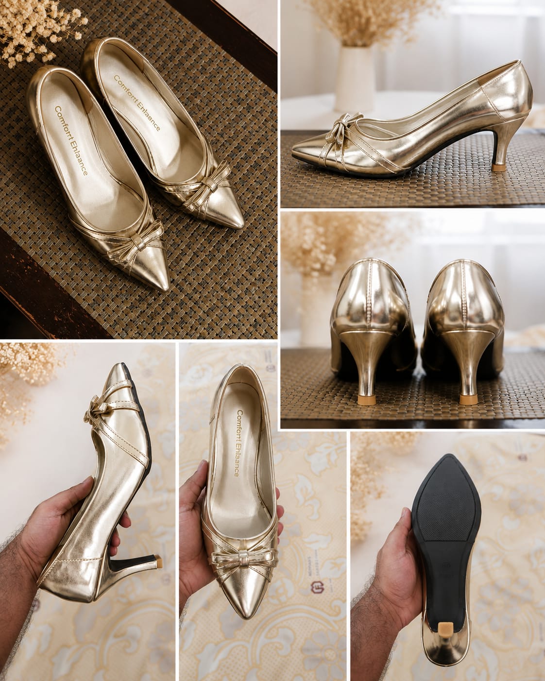 Comfort Enhance Women's Black Glossy Pointed Toe Bow Flats