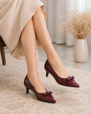 Comfort Enhance Women's Black Glossy Pointed Toe Bow Flats