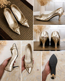 Comfort Enhance Women's Black Glossy Pointed Toe Bow Flats