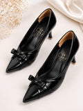 Comfort Enhance Women's Black Glossy Pointed Toe Bow Flats