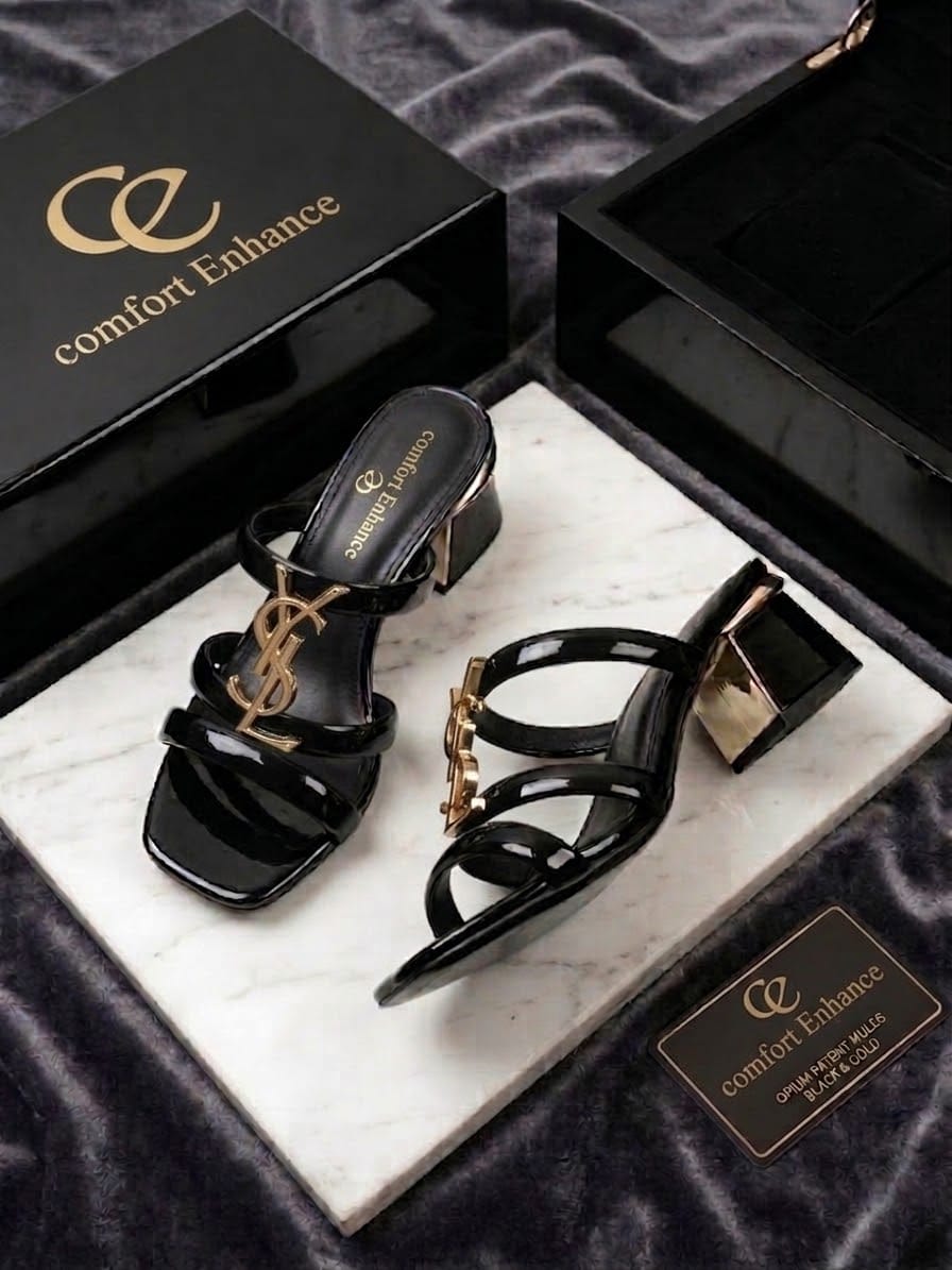 Comfort Enhance Iconic Logo Strappy Block Heel Mules
