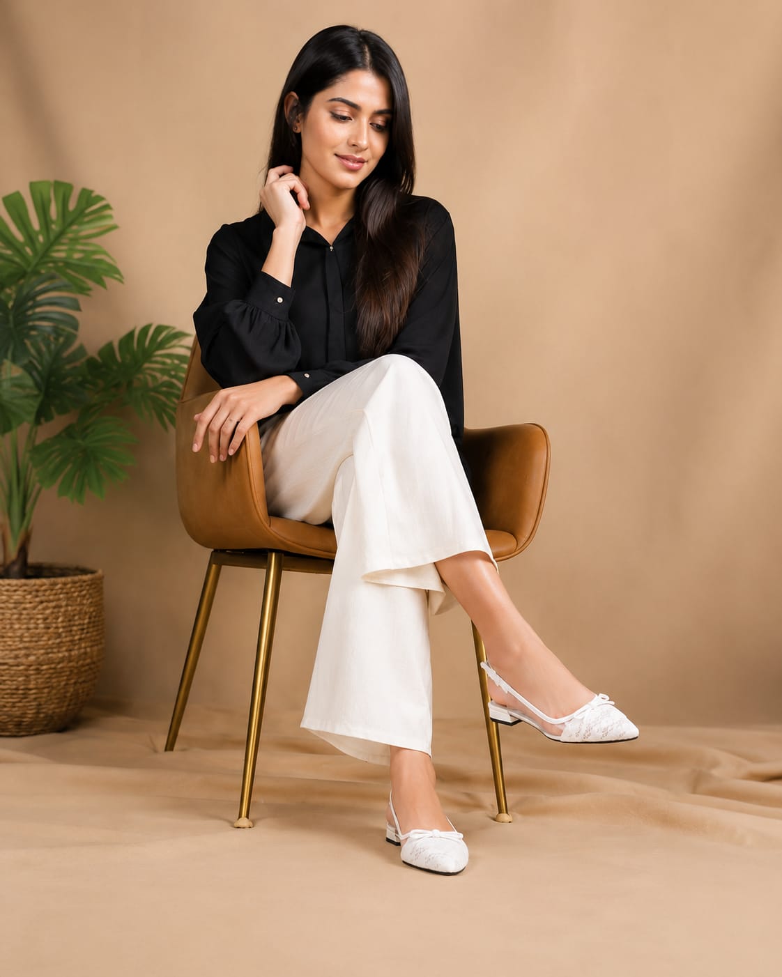 Comfort Enhance Lace & Patent Slingback Kitten Heels with Bow Detail