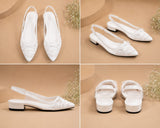 Comfort Enhance Lace & Patent Slingback Kitten Heels with Bow Detail
