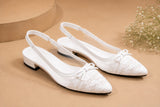 Comfort Enhance Lace & Patent Slingback Kitten Heels with Bow Detail