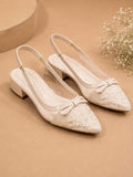 Comfort Enhance Lace & Patent Slingback Kitten Heels with Bow Detail