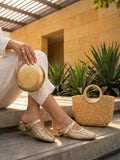 Comfort Enhance Woven Metallic Buckle Strap Mules