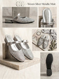 Comfort Enhance Woven Metallic Buckle Strap Mules