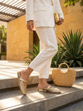 Comfort Enhance Woven Metallic Buckle Strap Mules