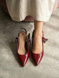 Comfort Enhance Glossy Patent Ruched Ribbon Slingback Pumps