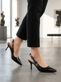 Comfort Enhance Glossy Patent Ruched Ribbon Slingback Pumps