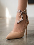 Comfort Enhance Glossy Patent Ruched Ribbon Slingback Pumps