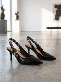 Comfort Enhance Glossy Patent Ruched Ribbon Slingback Pumps