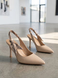 Comfort Enhance Glossy Patent Ruched Ribbon Slingback Pumps