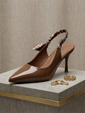 Comfort Enhance Glossy Patent Ruched Ribbon Slingback Pumps