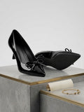 Comfort Enhance Glossy Patent Pointed Toe Kitten Heels with Bow