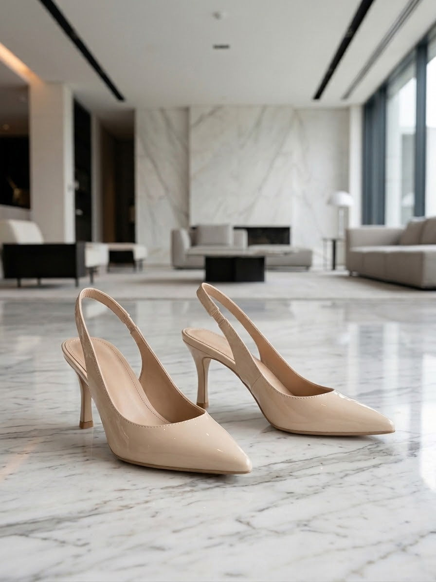 Comfort Enhance Glossy Patent V-Cut Slingback Heels