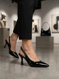 Comfort Enhance Glossy Patent V-Cut Slingback Heels