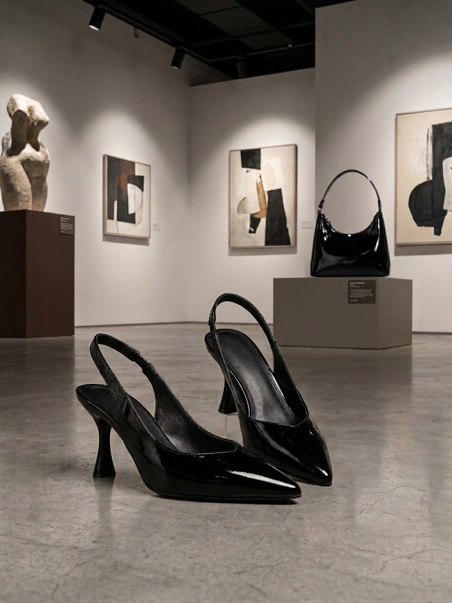 Comfort Enhance Glossy Patent V-Cut Slingback Heels