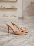 Comfort Enhance Crystal Embellished Patent Mule Heels