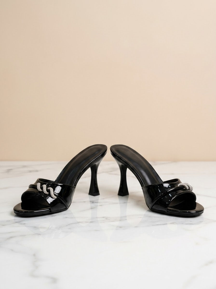 Comfort Enhance Crystal Embellished Patent Mule Heels