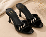 Comfort Enhance Crystal Embellished Patent Mule Heels