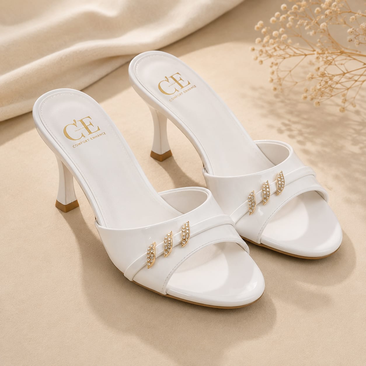Comfort Enhance Crystal Embellished Patent Mule Heels