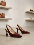 Comfort Enhance Glossy Patent V-Cut Slingback Heels