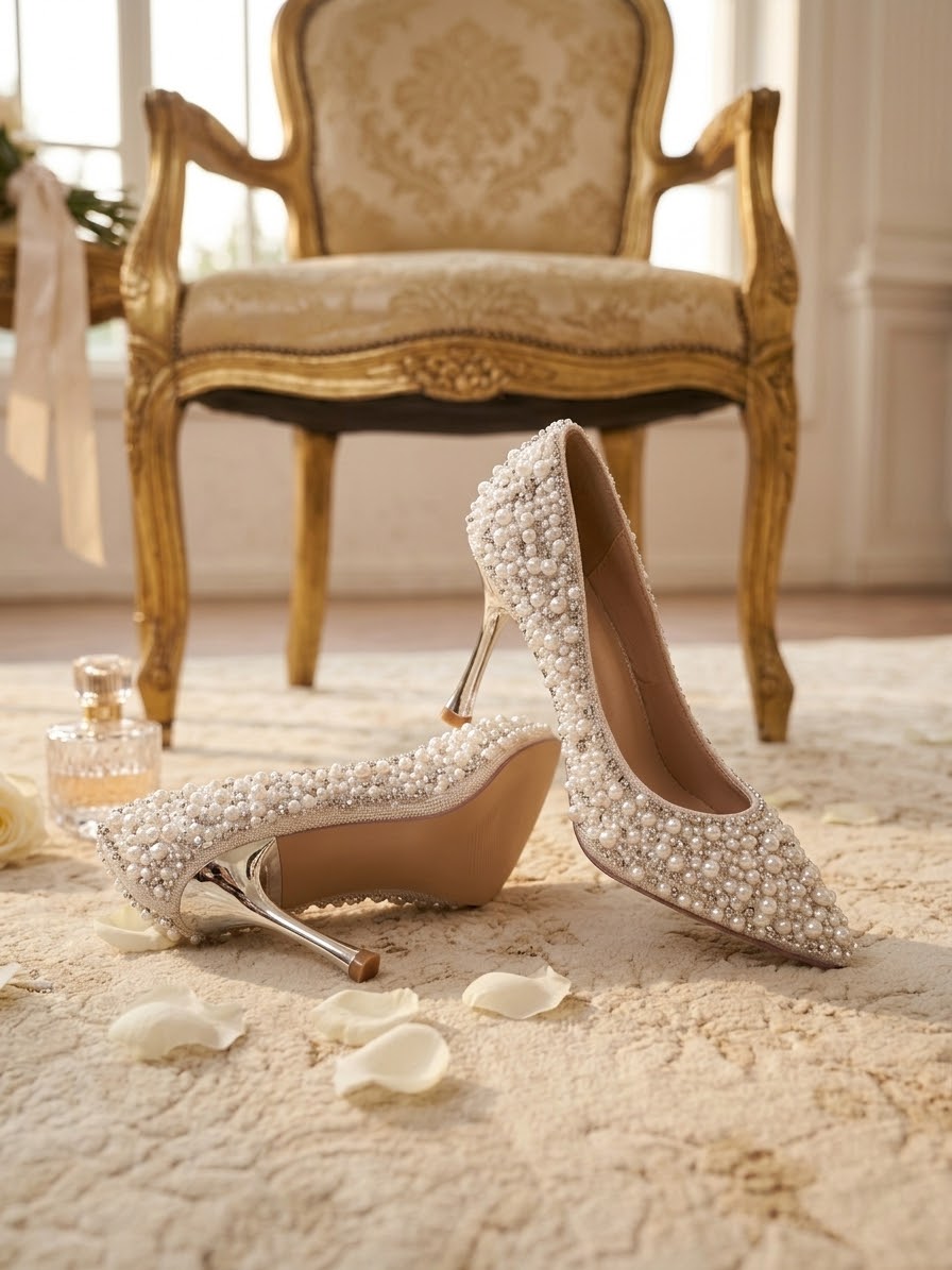 Comfort Enhance Pearl & Crystal Embellished Bridal Pumps