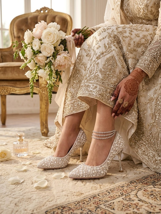 Comfort Enhance Pearl & Crystal Embellished Bridal Pumps
