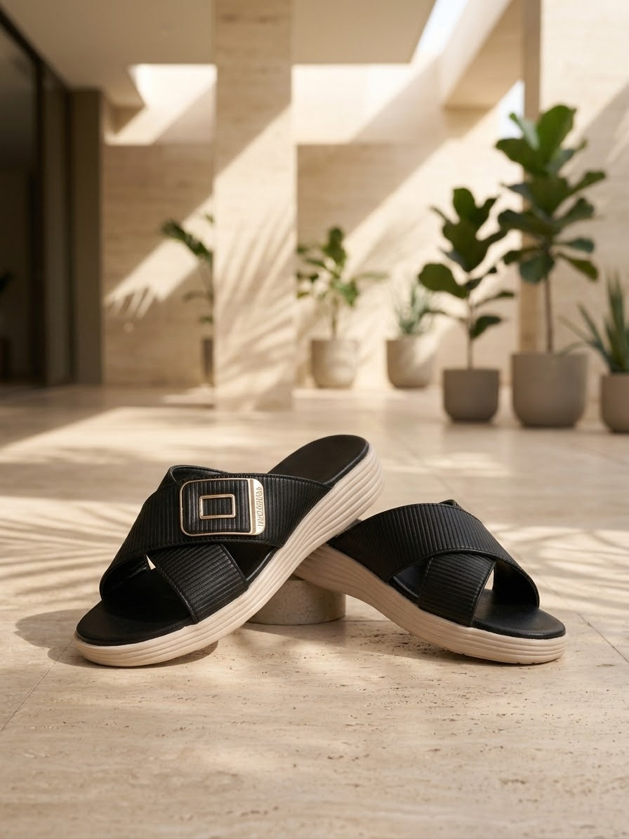 Comfort Enhance Criss-Cross Platform Slide Sandals