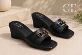 Comfort Enhance Chain-Link Wedge Mule Sandals